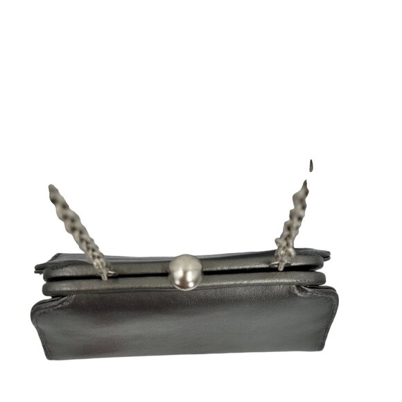 Vtg Inge Christopher Evening Bag Gunmetal Gray Faux Leather Crossbody Baguette - Picture 5 of 11